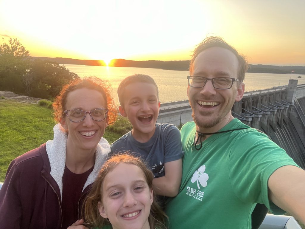 Enjoying the sunset at Beaver Lake. Ignore the frizzy hair!